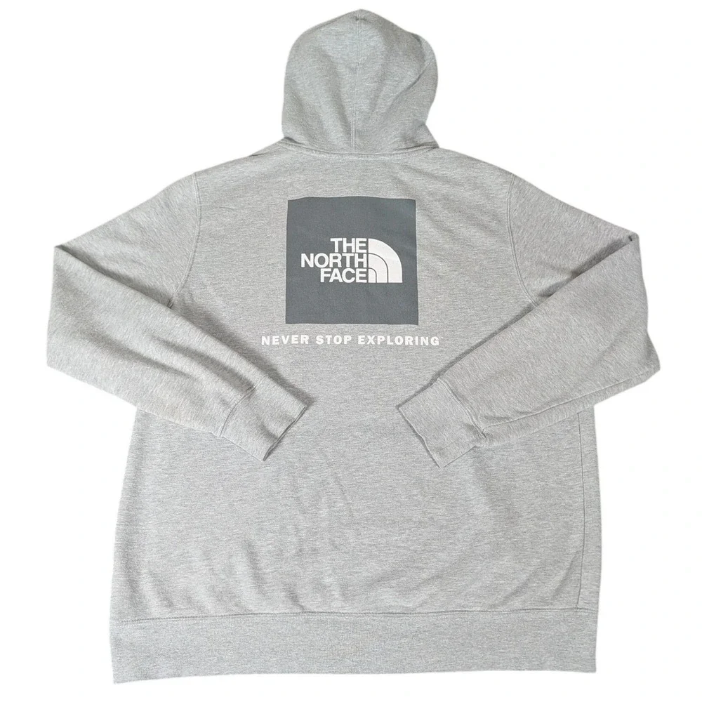 The North Face Mens Gray Box Logo Hoodie Never Stop Exploring Pullover XL